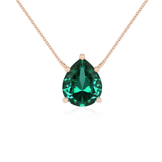 lab grown emerald pear solitaire necklaces in rose gold 