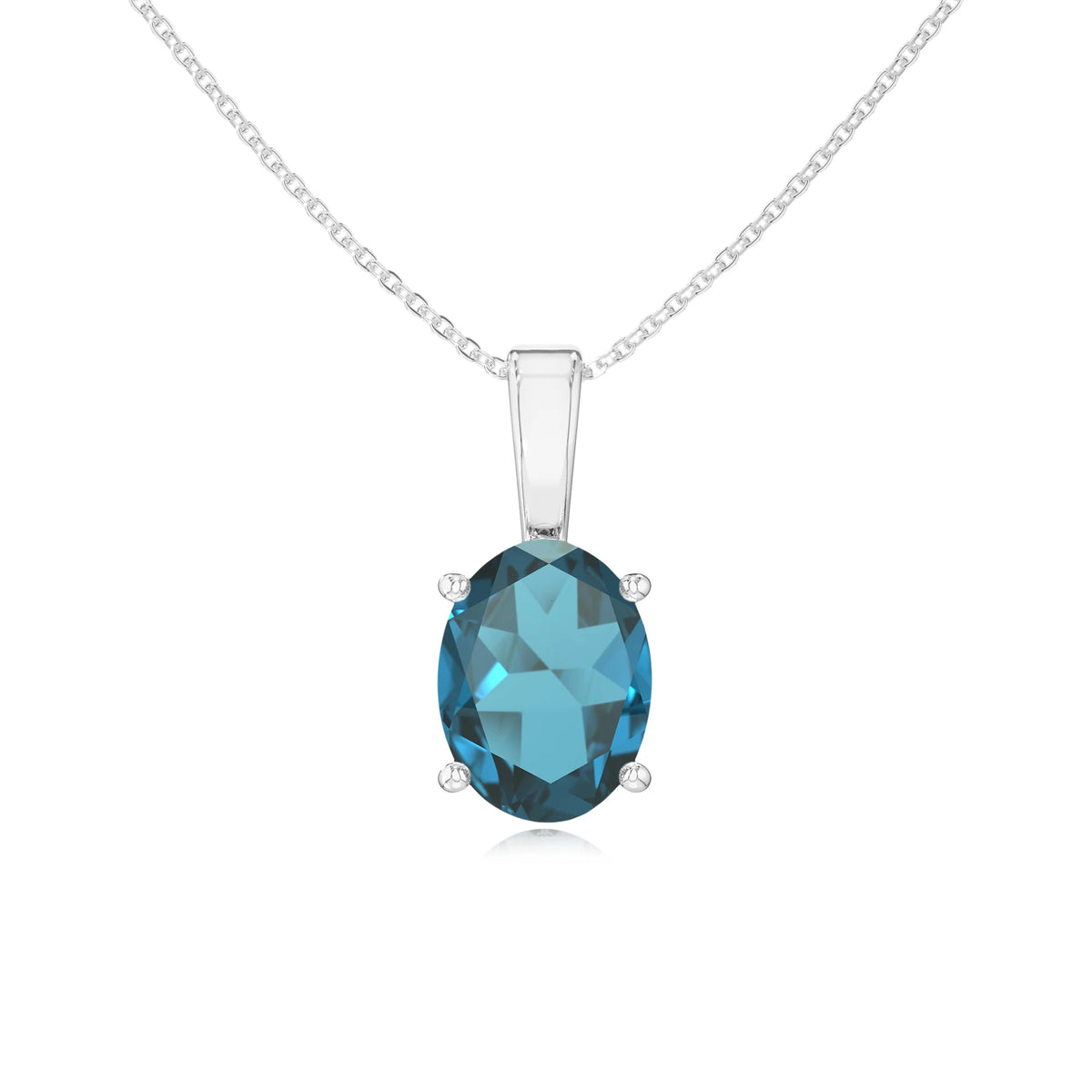 natural london-blue-topaz oval solitaire necklaces in sterling silver 