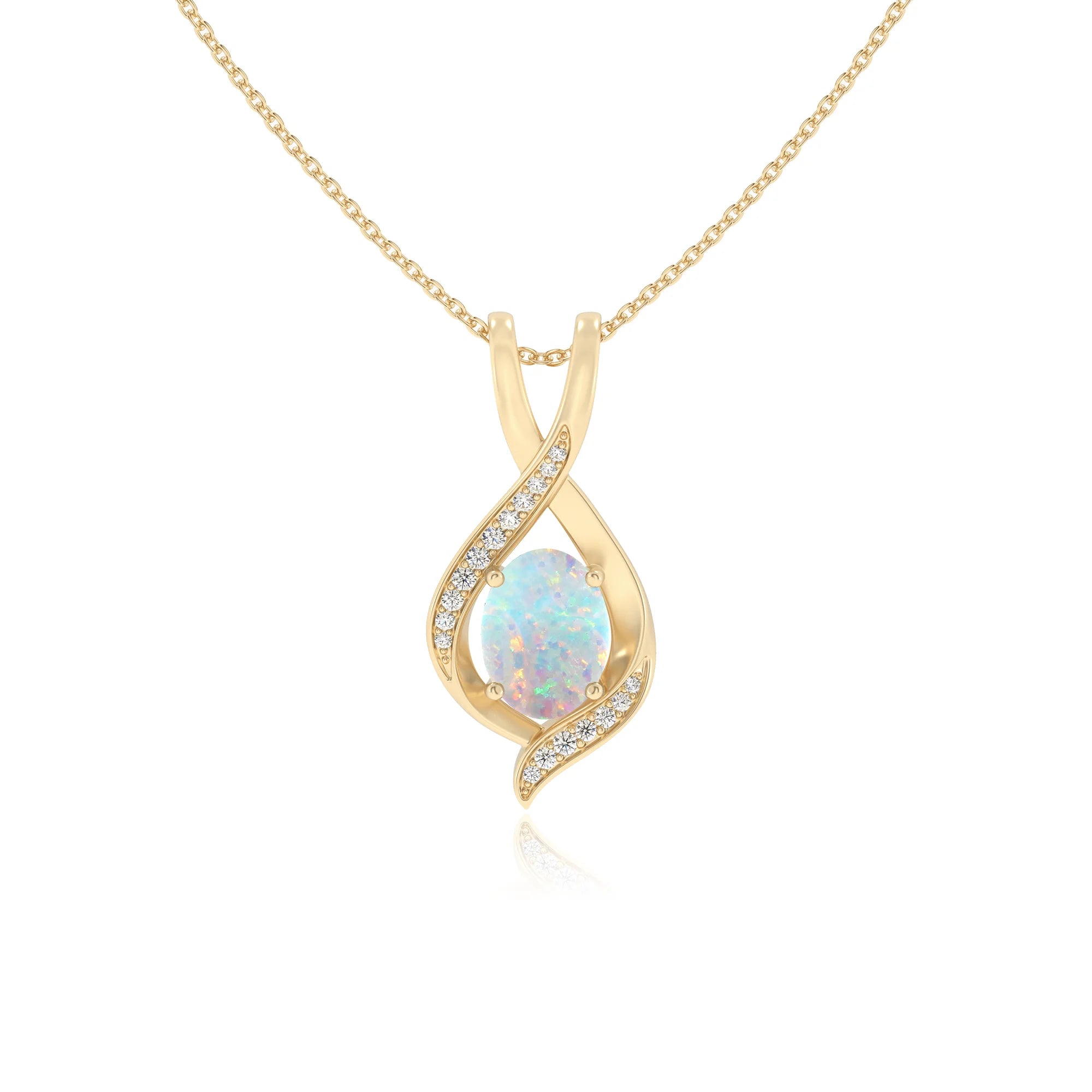 lab grown opal oval solitaire necklaces in yellow gold 