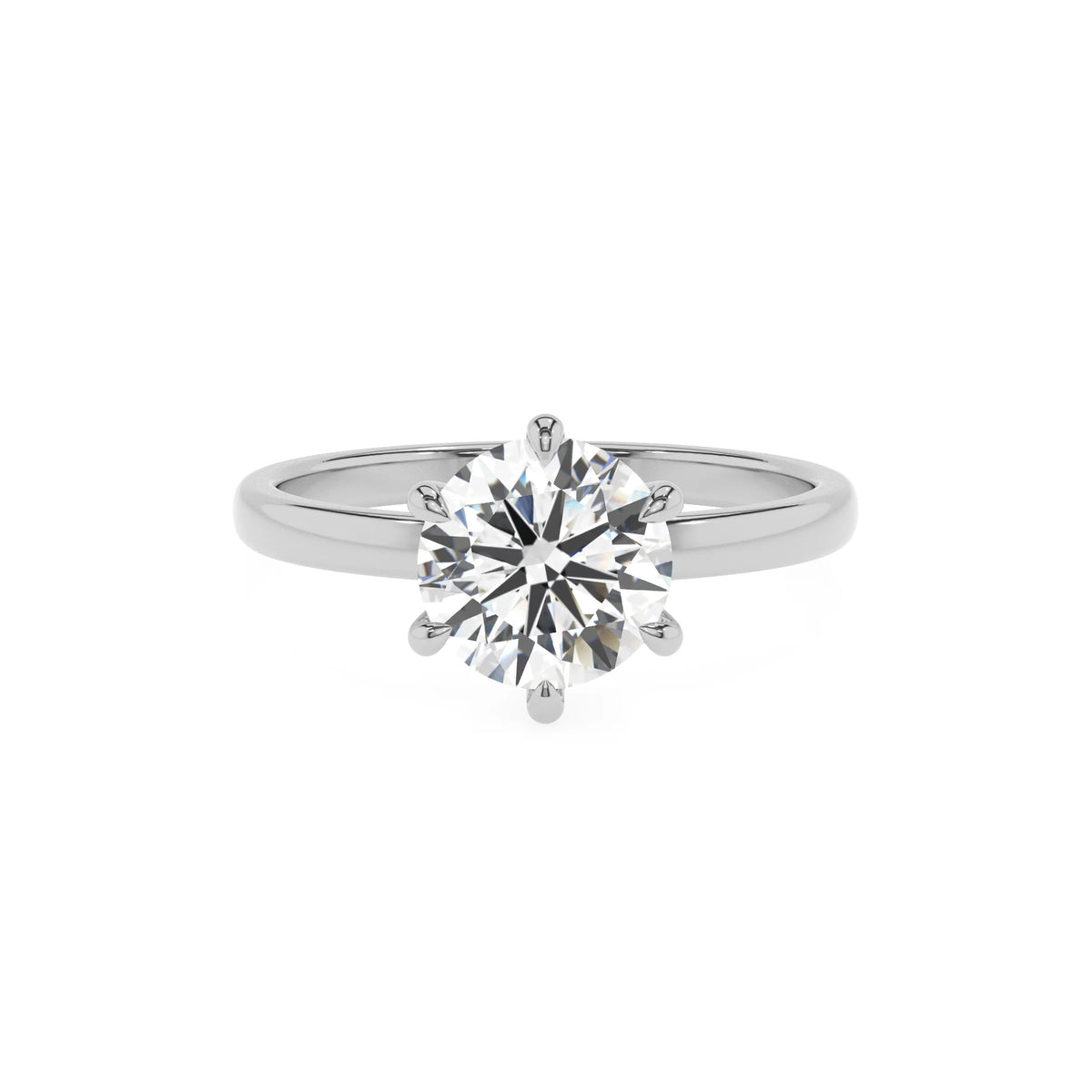 lab grown moissanite round solitaire rings in platinum 