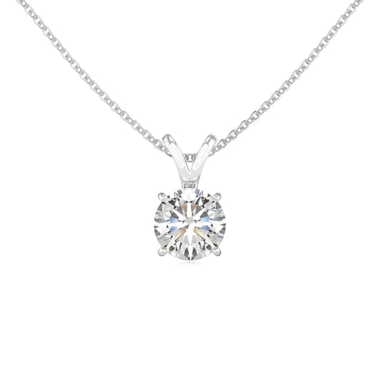 lab grown moissanite round solitaire v-bale necklaces in platinum 