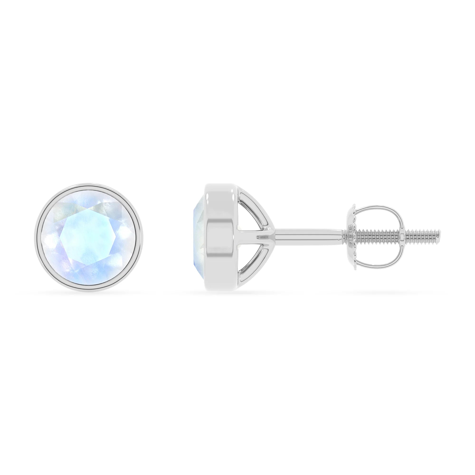 natural rainbow moonstone round stud earrings in white gold 