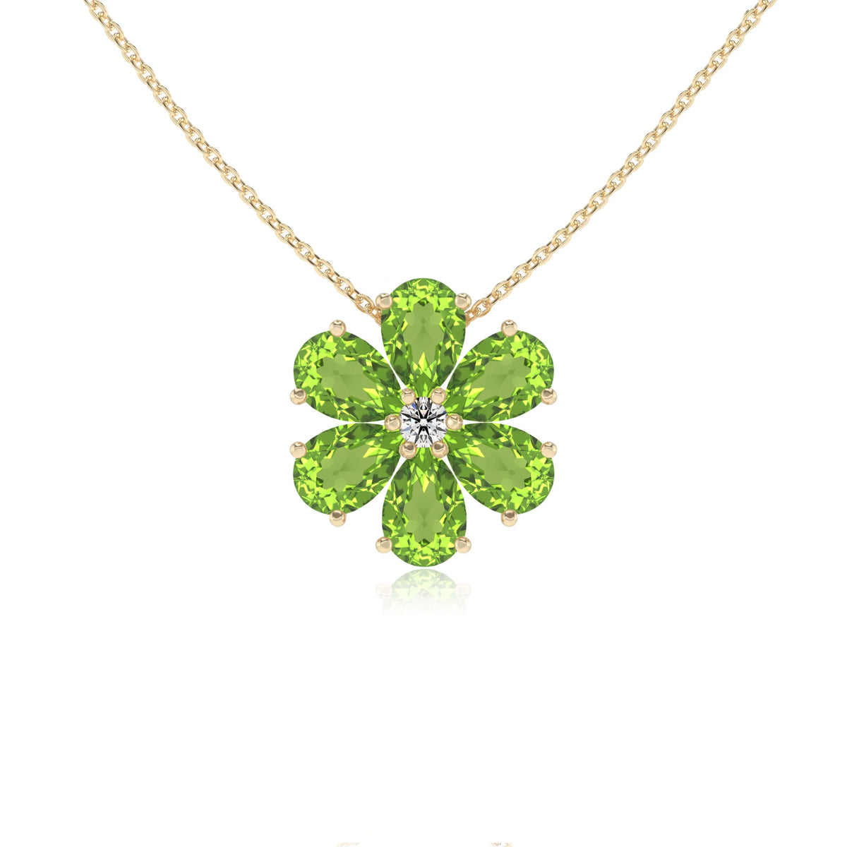 natural peridot pear solitaire necklaces in yellow gold 