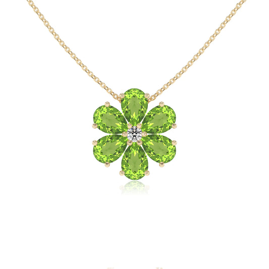 natural peridot pear solitaire necklaces in yellow gold 