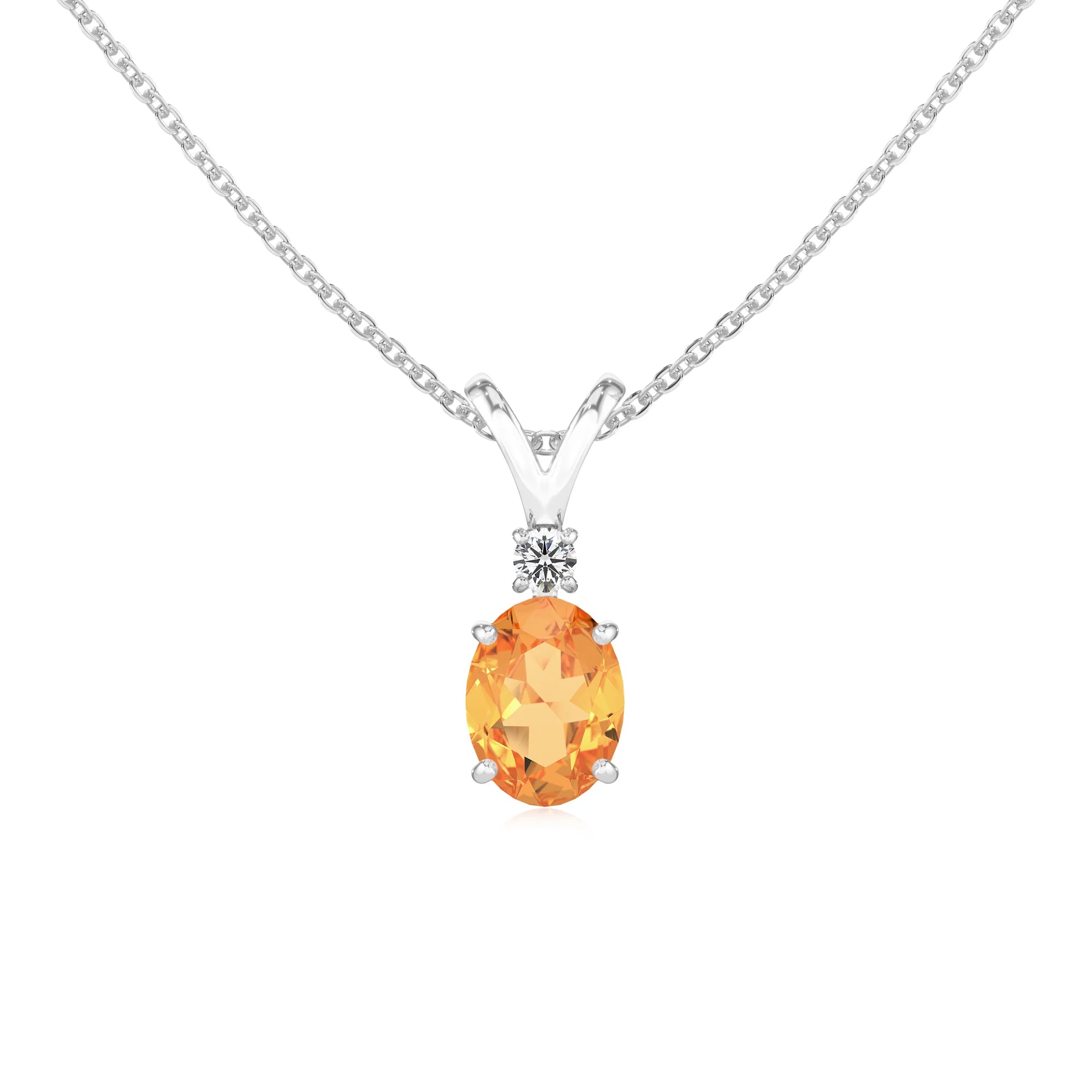 lab grown citrine oval solitaire v-bale necklaces in white gold 
