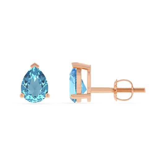 natural swiss blue topaz pear stud earrings in rose gold 