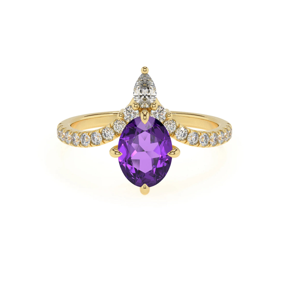 lab grown amethyst oval solitaire rings in yellow gold 