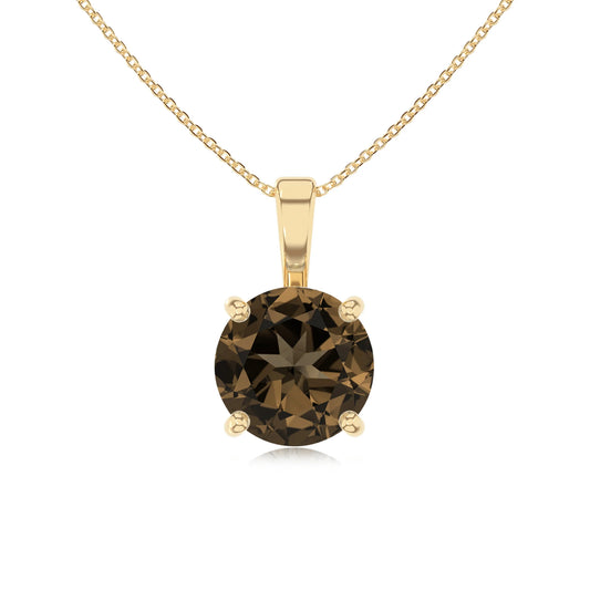 natural smoky-quartz round solitaire necklaces in yellow gold 