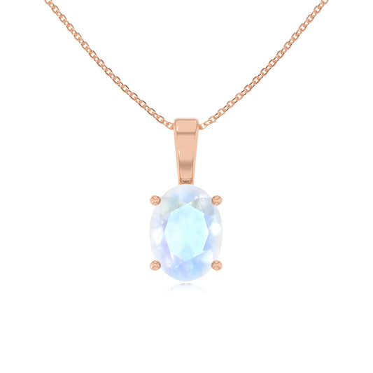 natural rainbow-moonstone oval solitaire necklaces in rose gold 