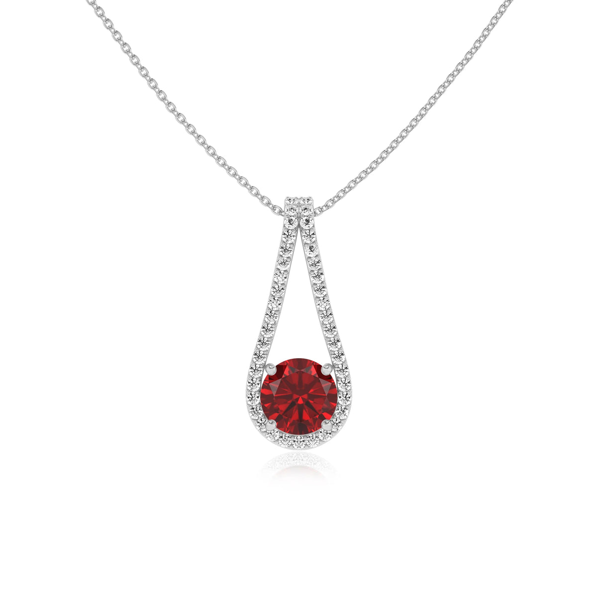 lab grown ruby round solitaire v-bale necklaces in sterling silver 