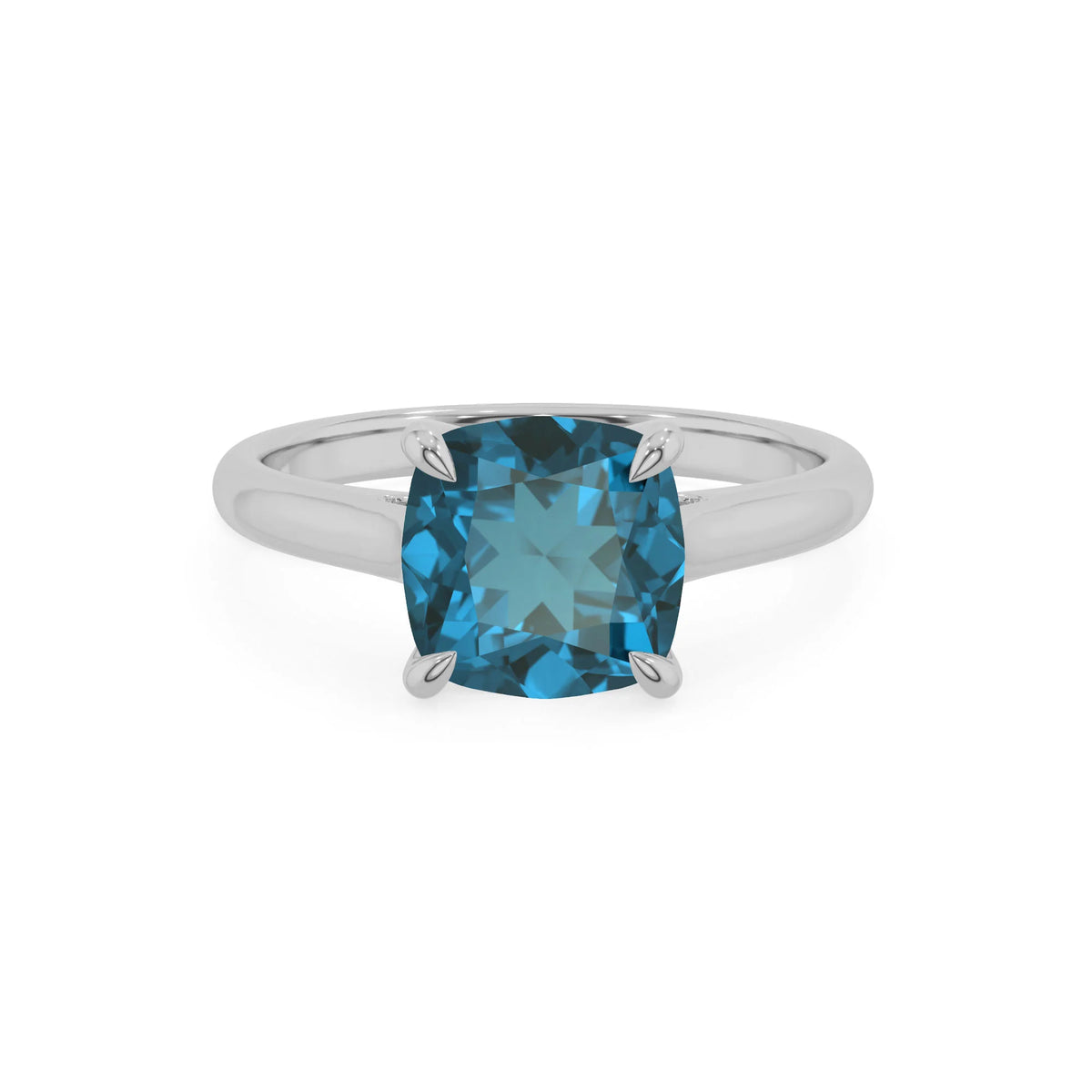 natural london-blue-topaz cushion solitaire rings in sterling silver 