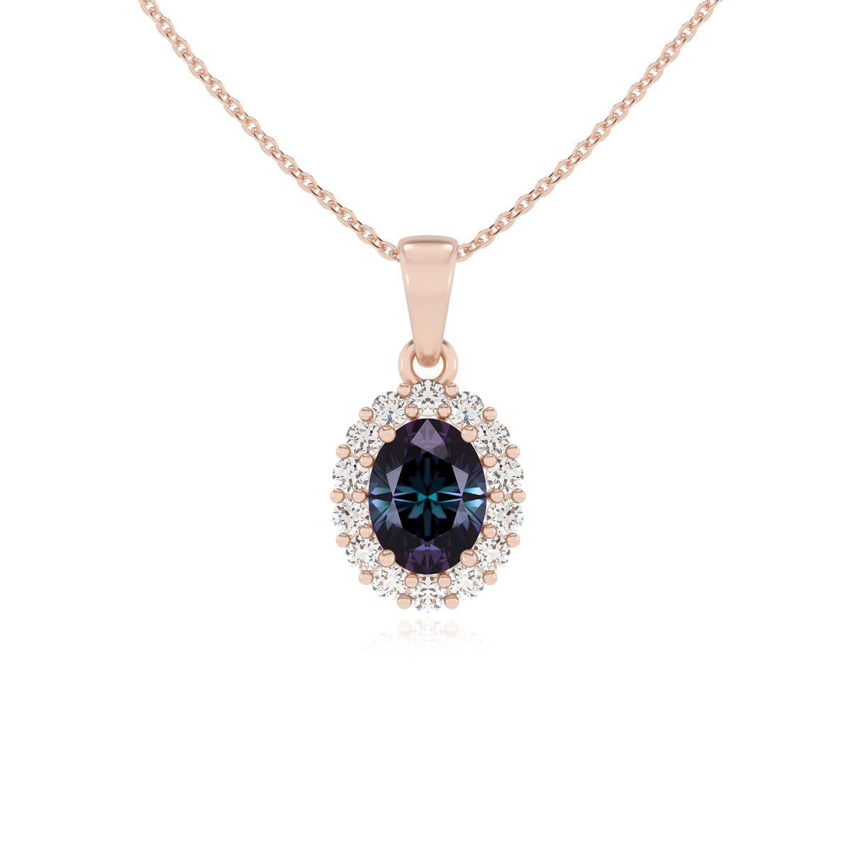 lab grown alexandrite oval solitaire necklaces in rose gold 