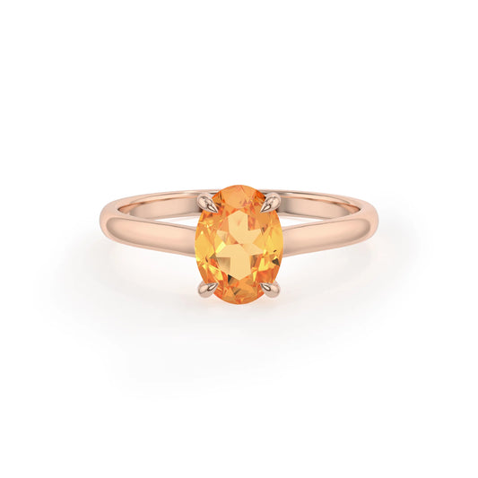 lab grown citrine oval solitaire rings in rose gold 