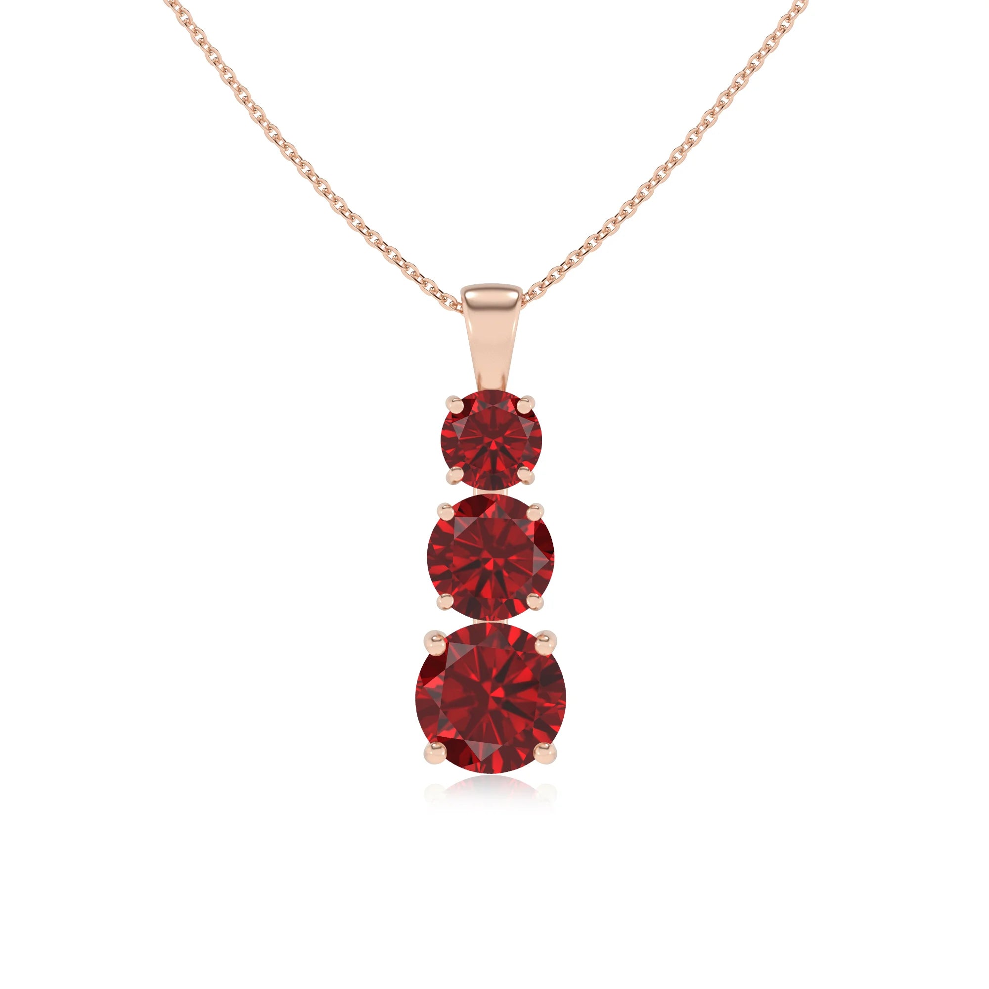 lab grown ruby round bar v-bale necklaces in rose gold 