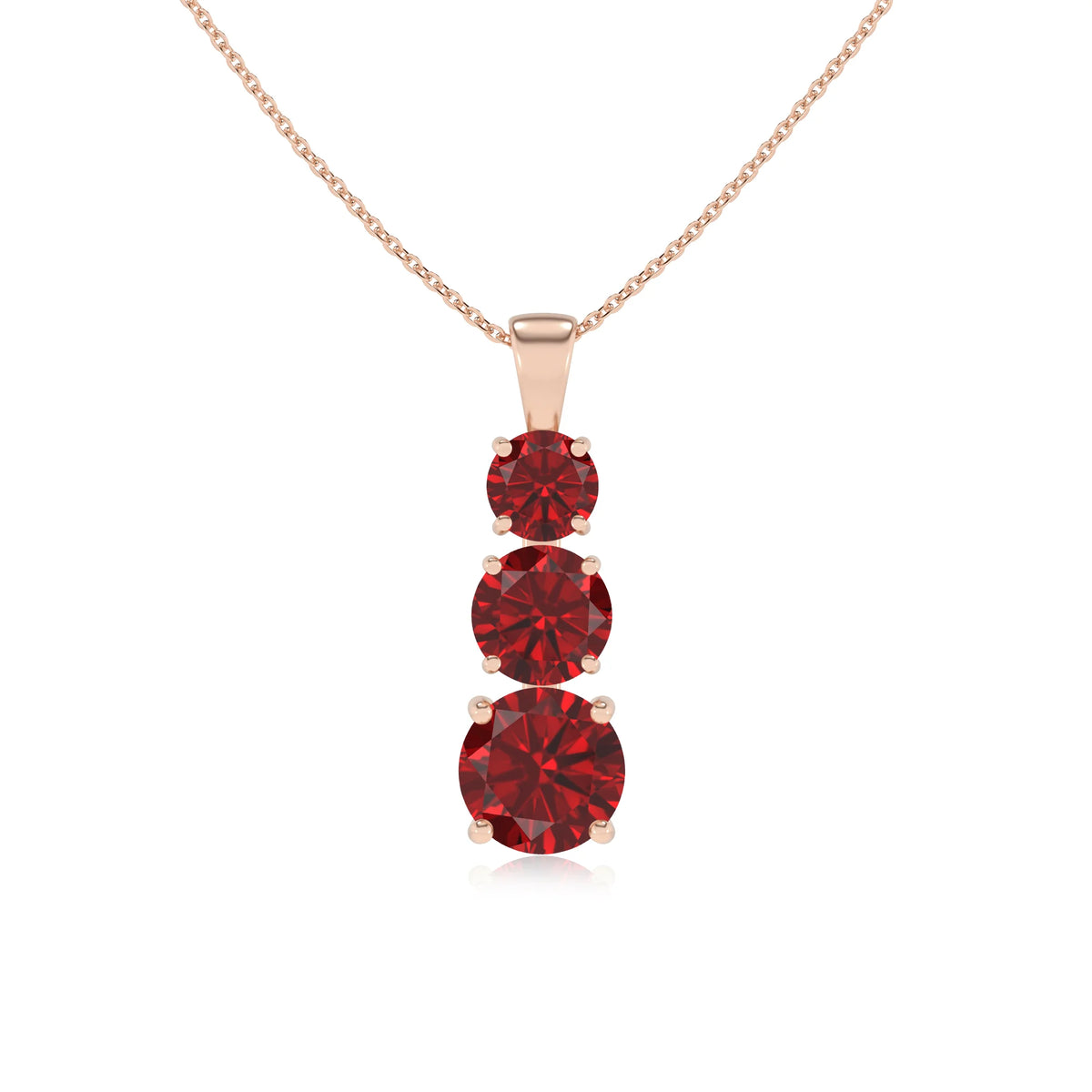 lab grown ruby round bar v-bale necklaces in rose gold 
