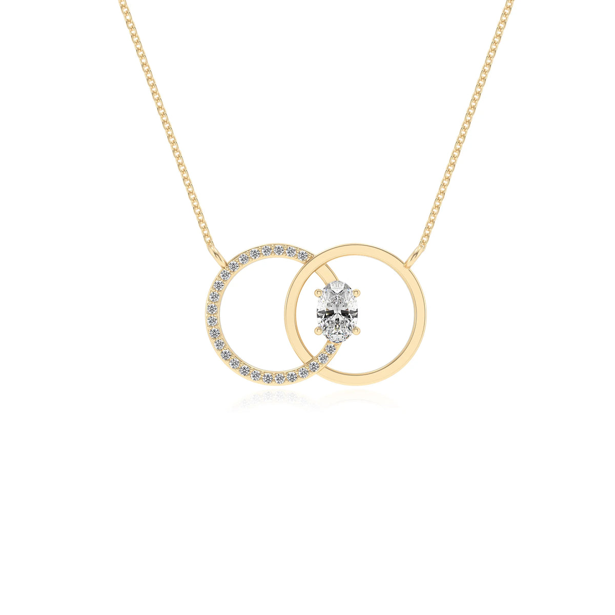lab grown moissanite oval solitaire necklaces in yellow gold 