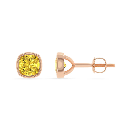 lab grown yellow sapphire cushion stud earrings in rose gold 