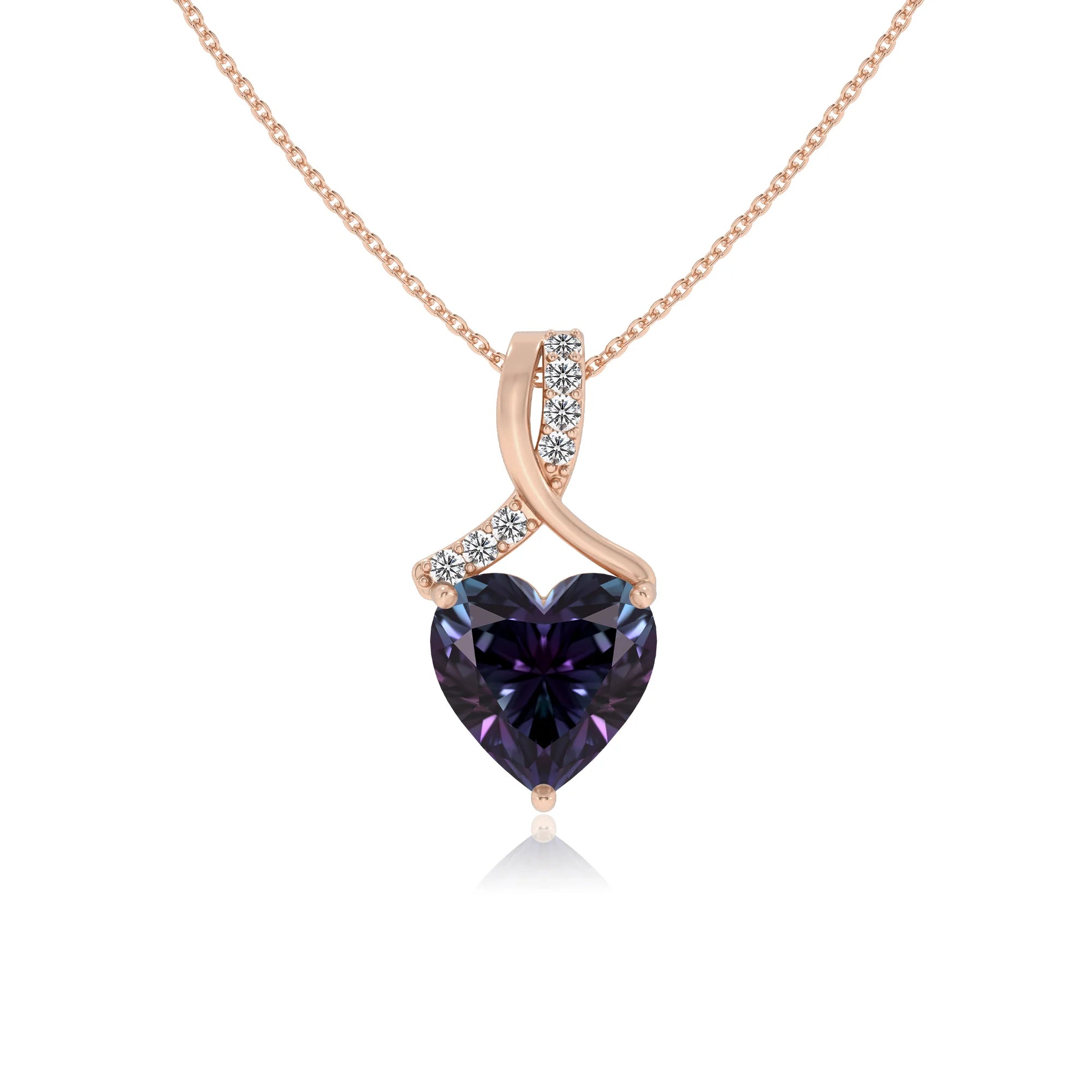 lab grown alexandrite heart solitaire necklaces in rose gold 