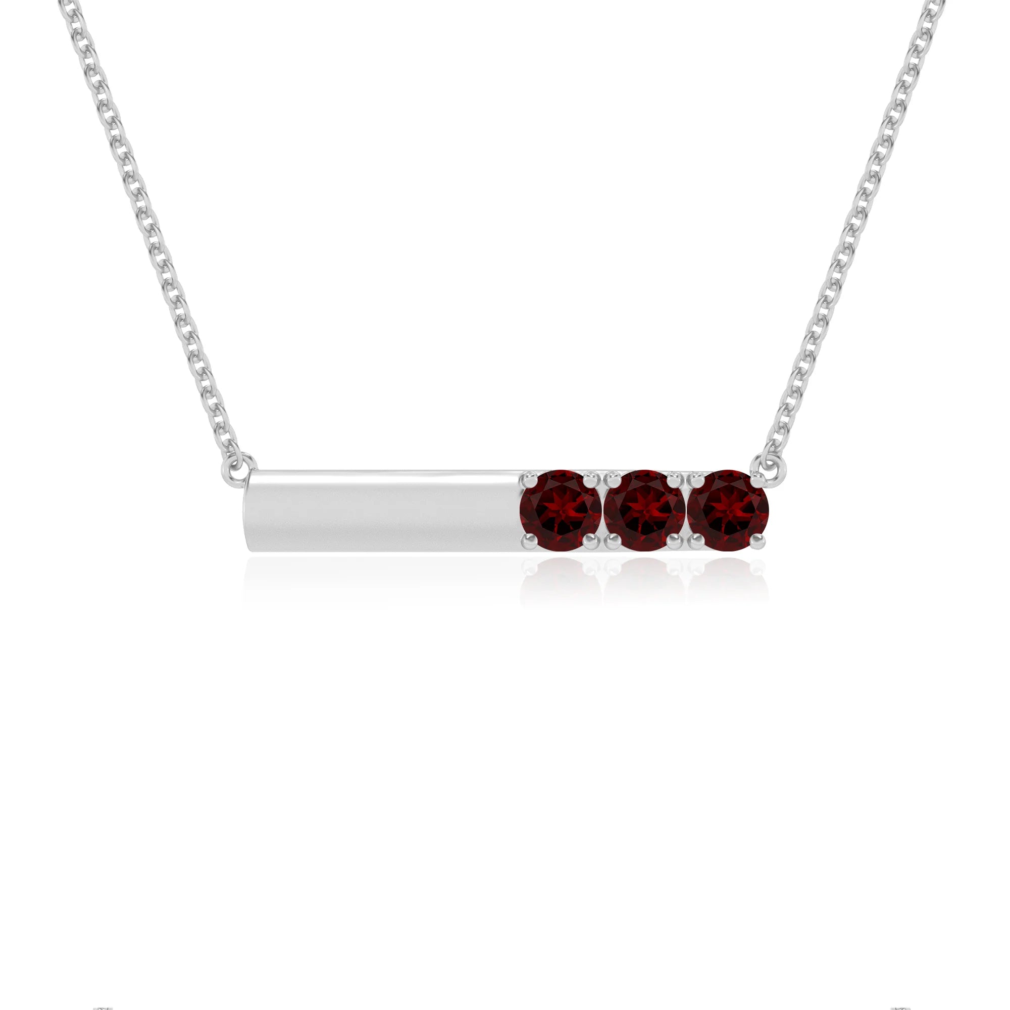 natural garnet round bar v-bale necklaces in platinum 