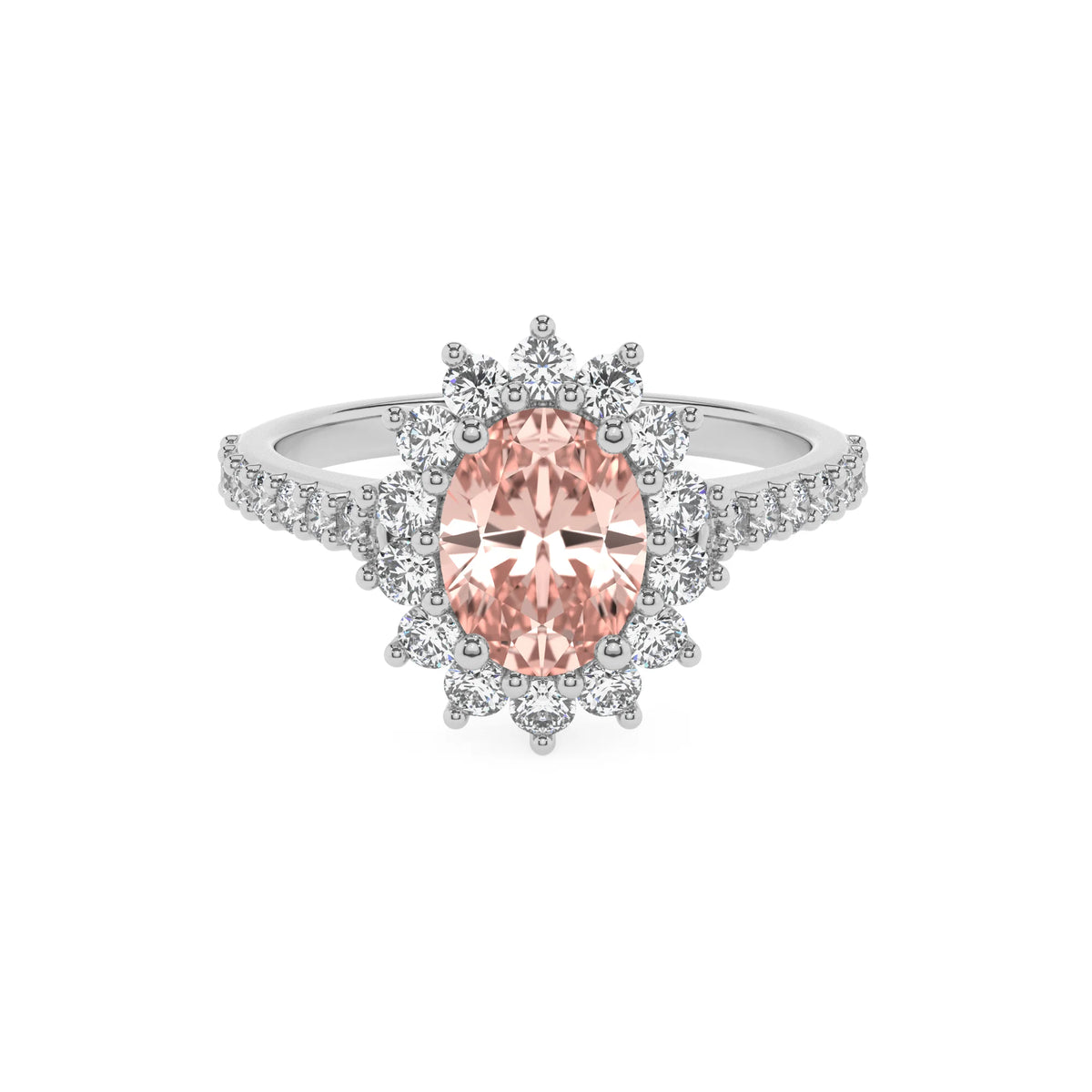 lab grown morganite oval solitaire rings in platinum 