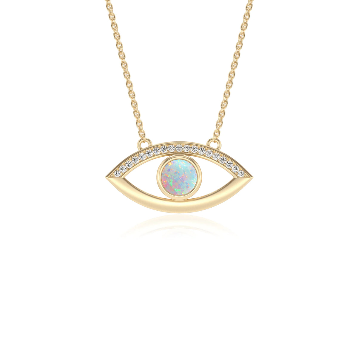 lab grown opal round solitaire necklaces in yellow gold 