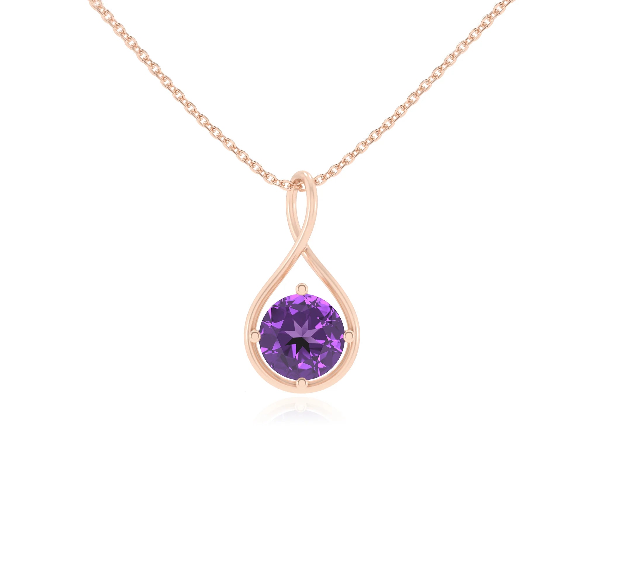 lab grown amethyst round solitaire necklaces in rose gold 