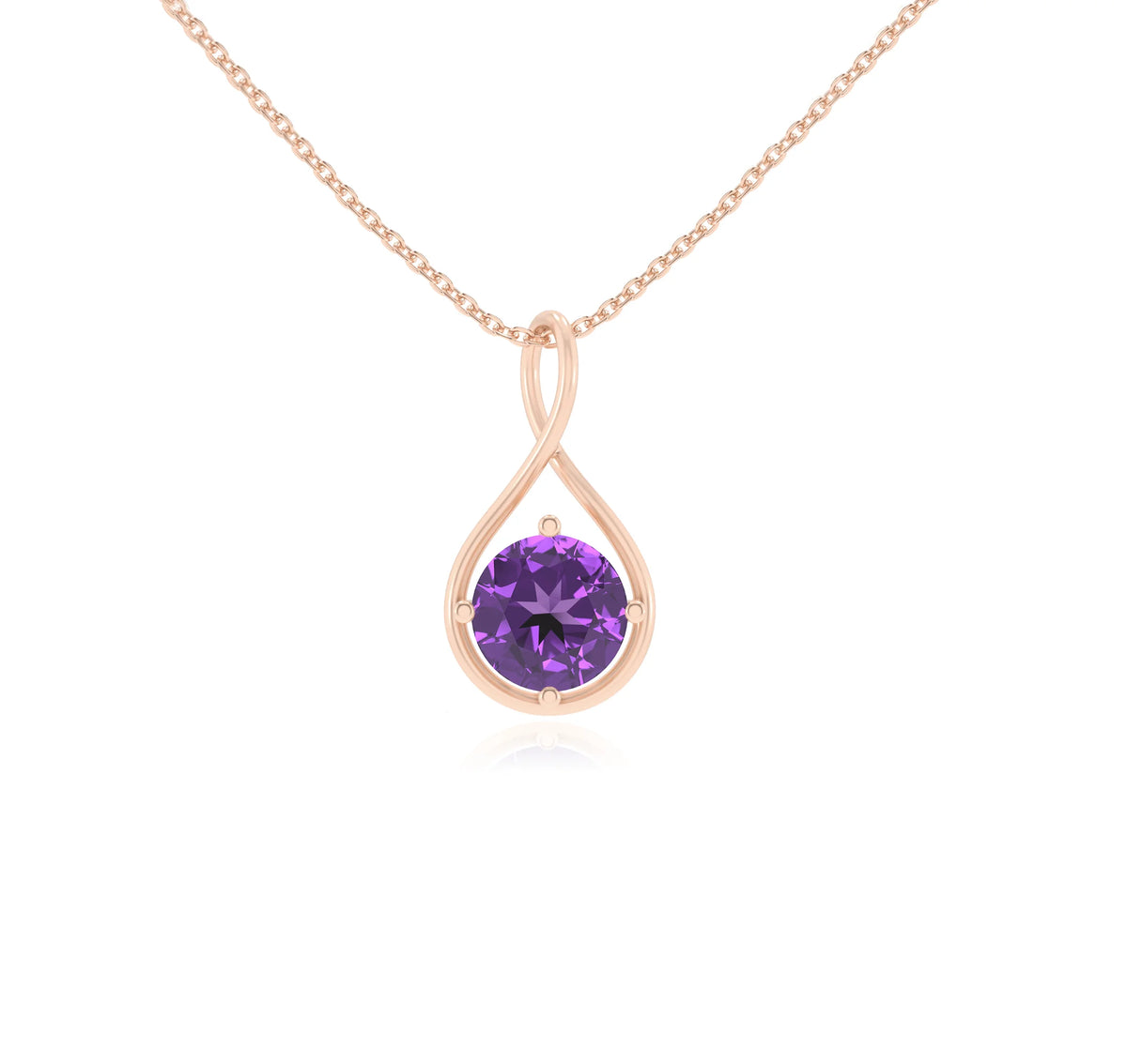 lab grown amethyst round solitaire necklaces in rose gold 