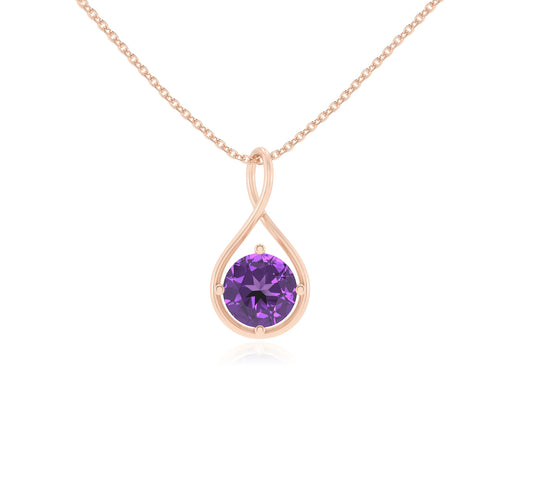 lab grown amethyst round solitaire necklaces in rose gold 