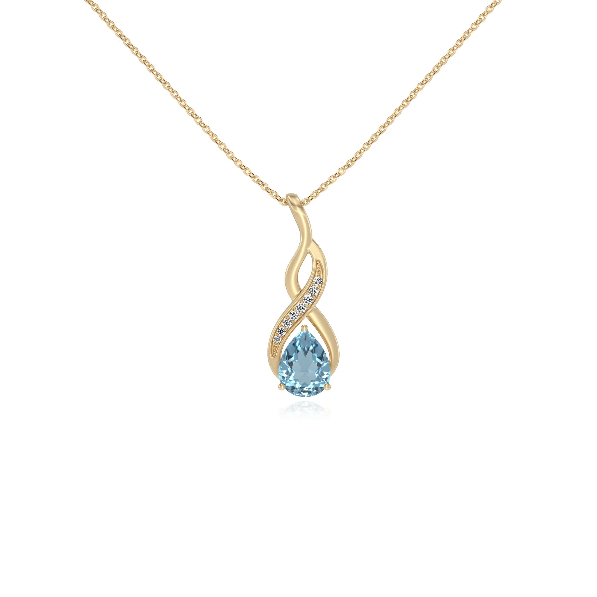 lab grown aquamarine pear solitaire necklaces in yellow gold 