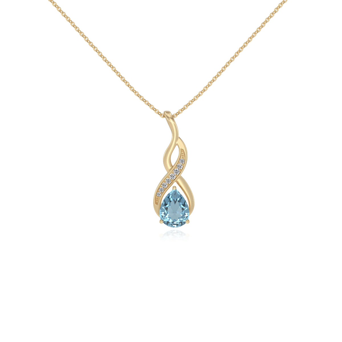 lab grown aquamarine pear solitaire necklaces in yellow gold 