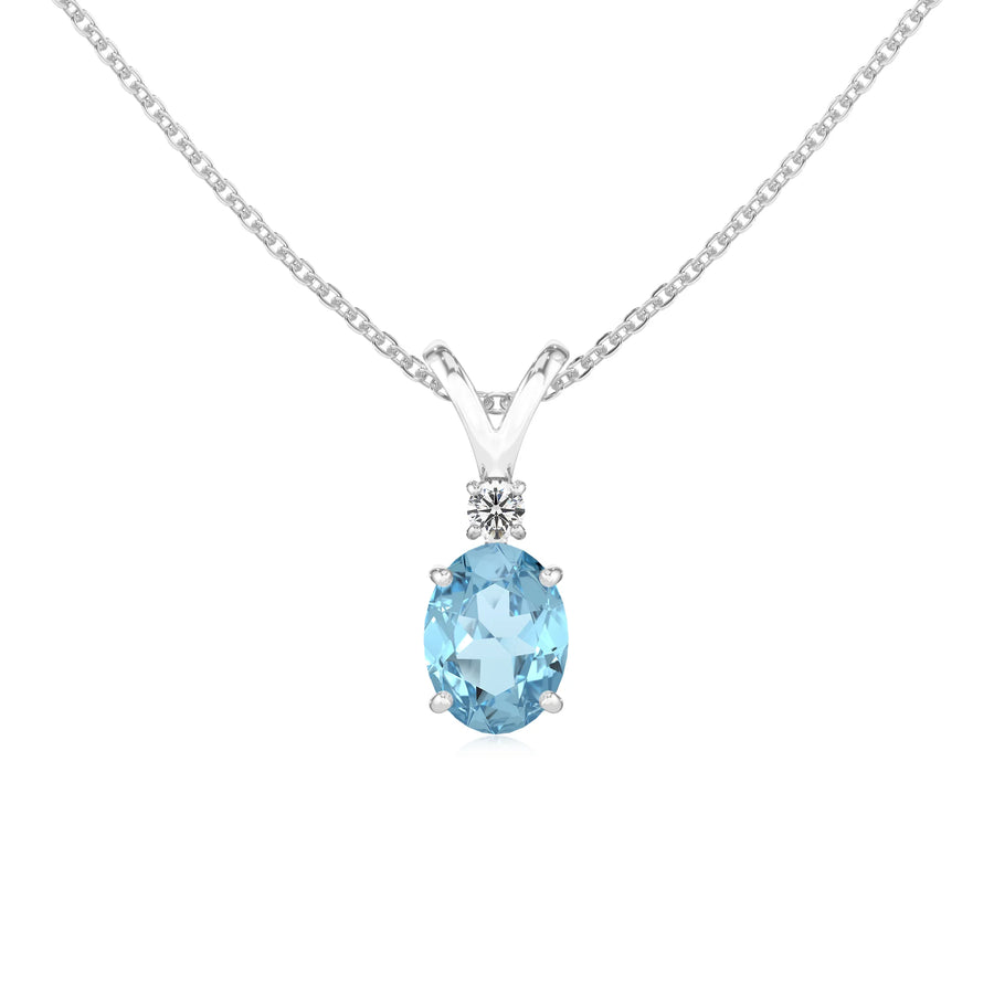 lab grown aquamarine oval solitaire v-bale necklaces in platinum 