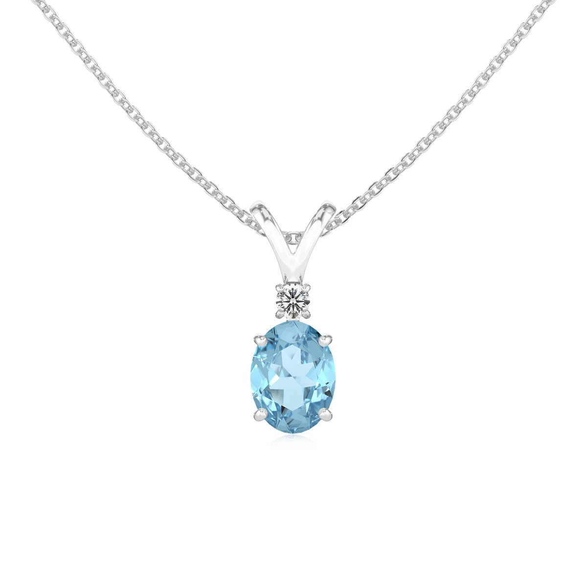 lab grown aquamarine oval solitaire v-bale necklaces in platinum 