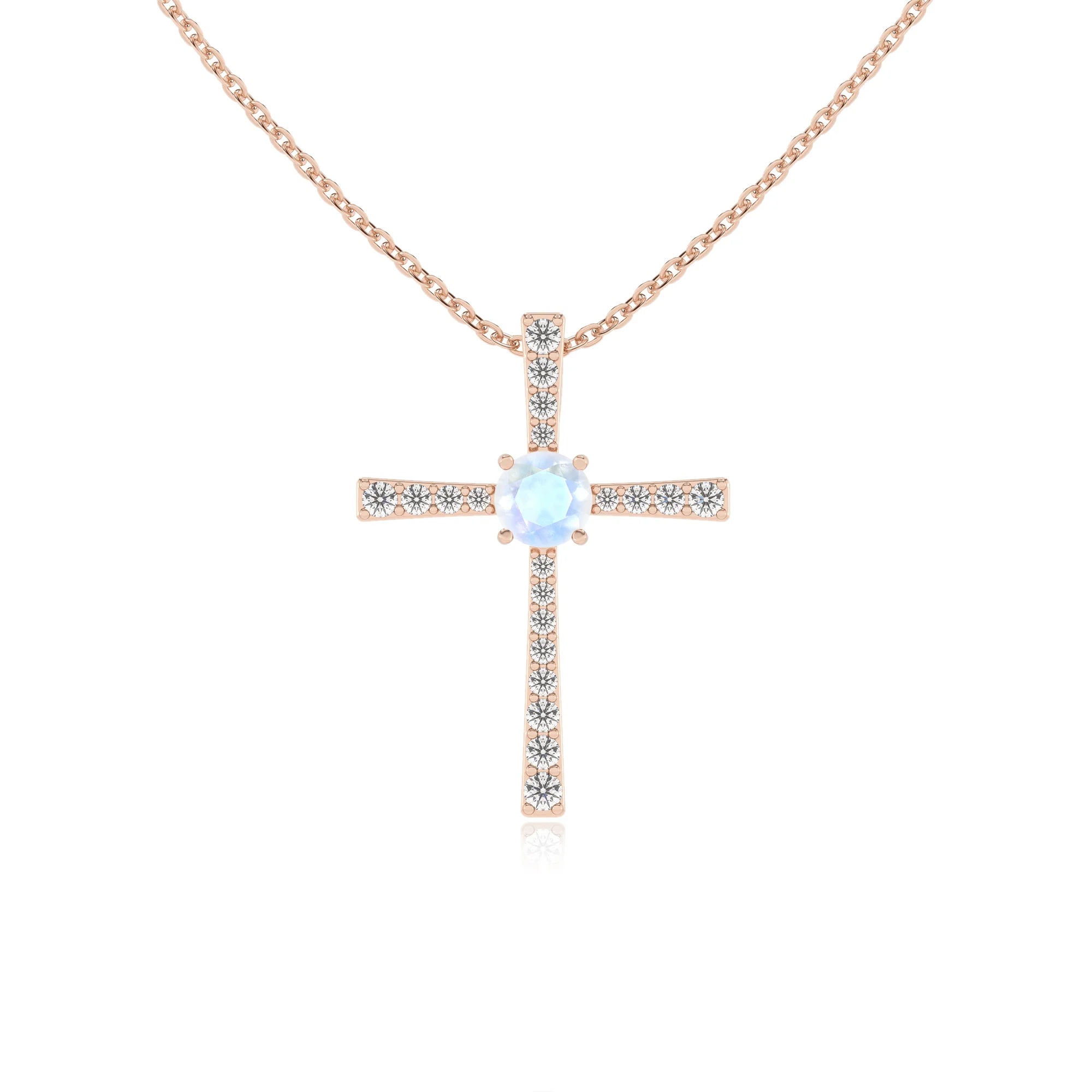natural rainbow-moonstone round infinity necklaces in rose gold 