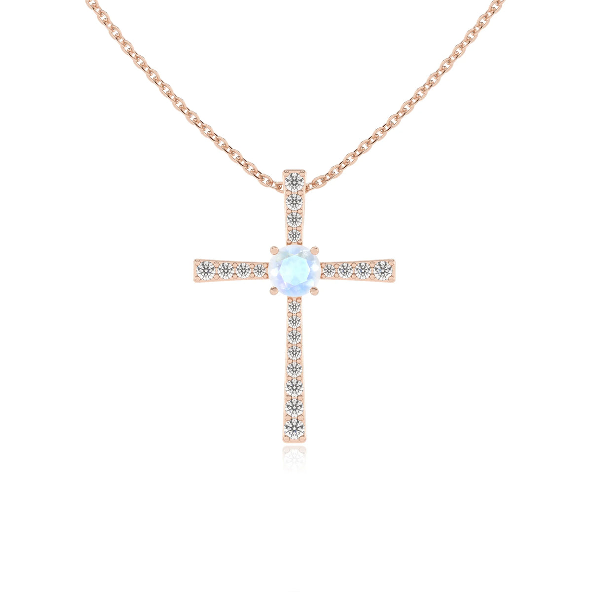 natural rainbow-moonstone round infinity necklaces in rose gold 