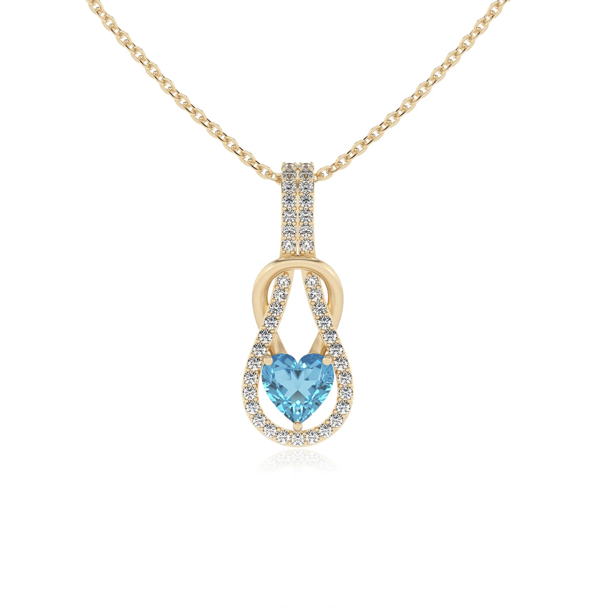 natural swiss-blue-topaz heart infinity  v-bale necklaces in yellow gold 