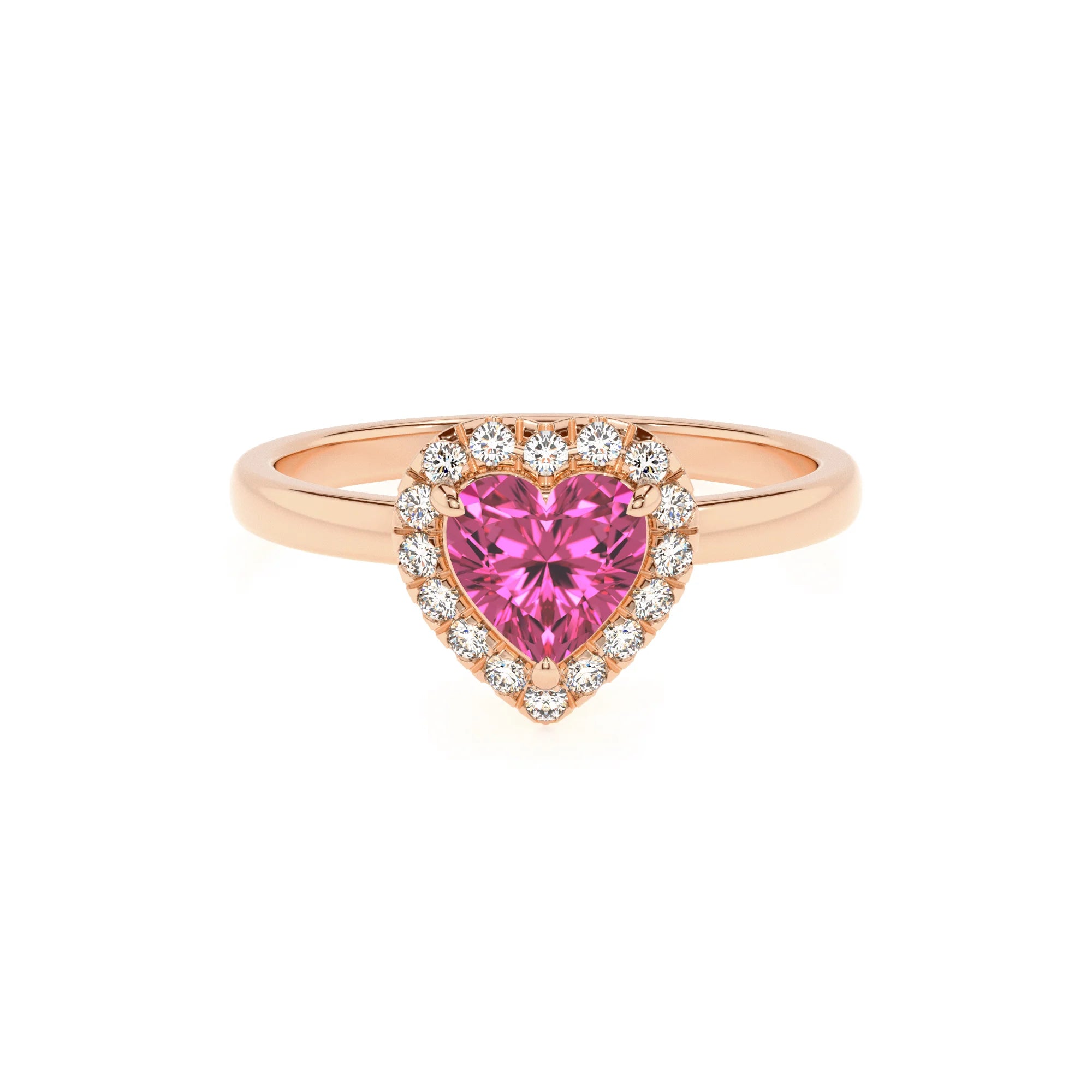 lab grown pink-sapphire heart solitaire rings in rose gold 