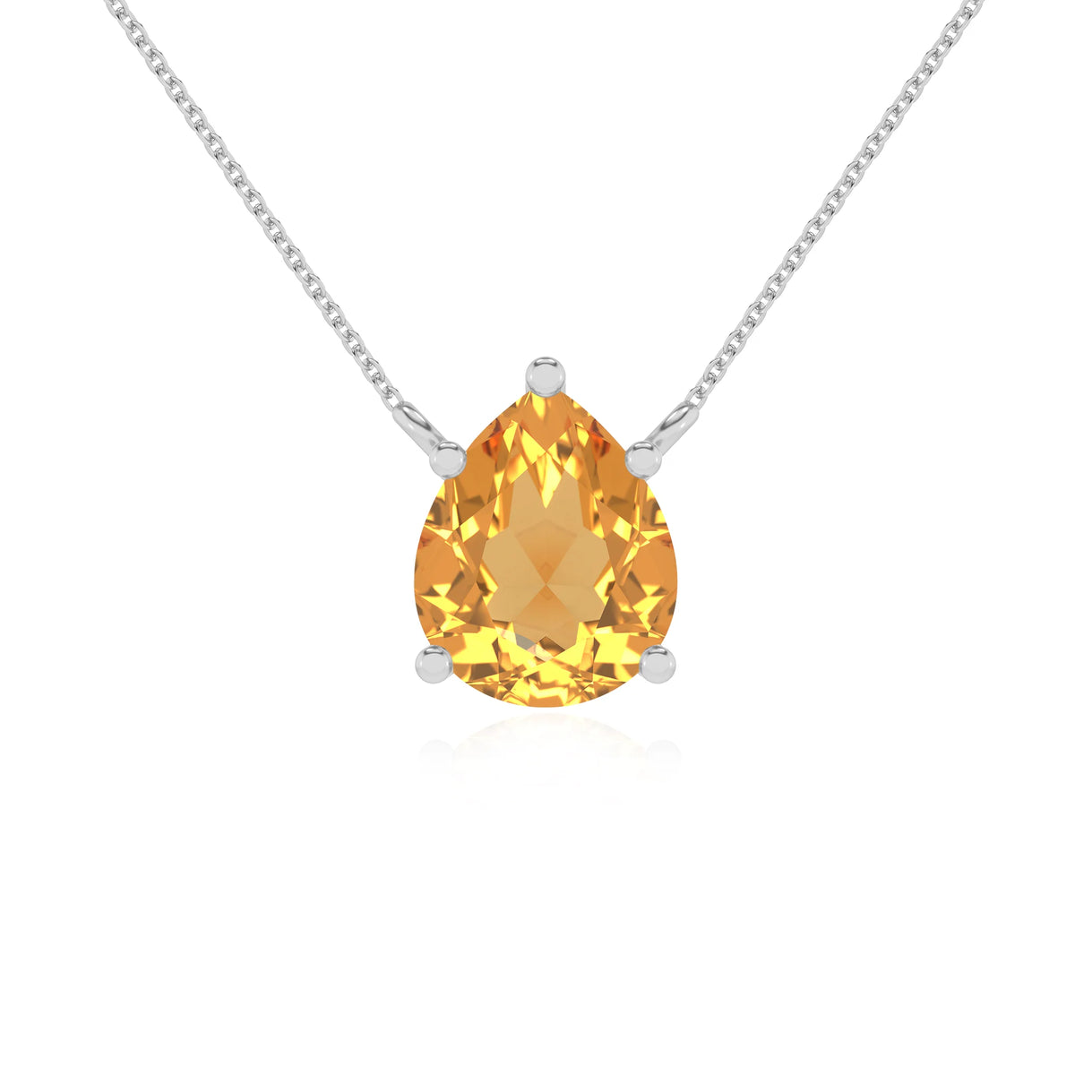 lab grown citrine pear solitaire necklaces in sterling silver 