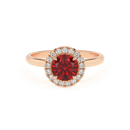 lab grown ruby round solitaire rings in rose gold 