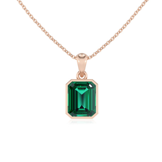 lab grown emerald octogon cut solitaire necklaces in rose gold 