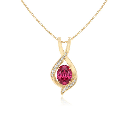 lab grown pink-tourmaline oval solitaire necklaces in yellow gold 