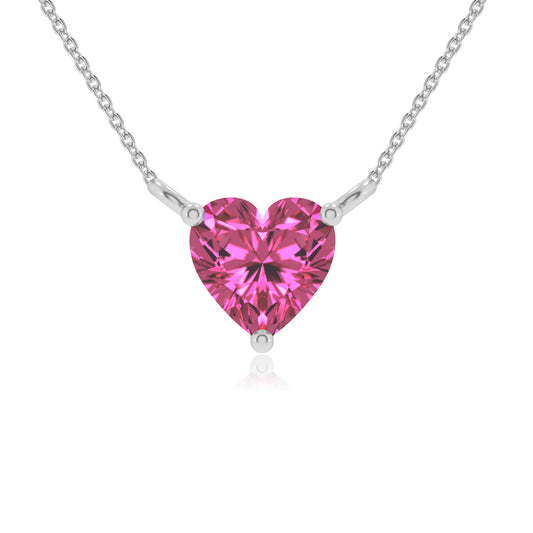 lab grown pink-sapphire heart solitaire necklaces in white gold 