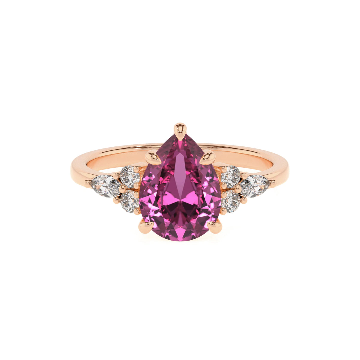 lab grown pink-sapphire pear solitaire rings in rose gold 