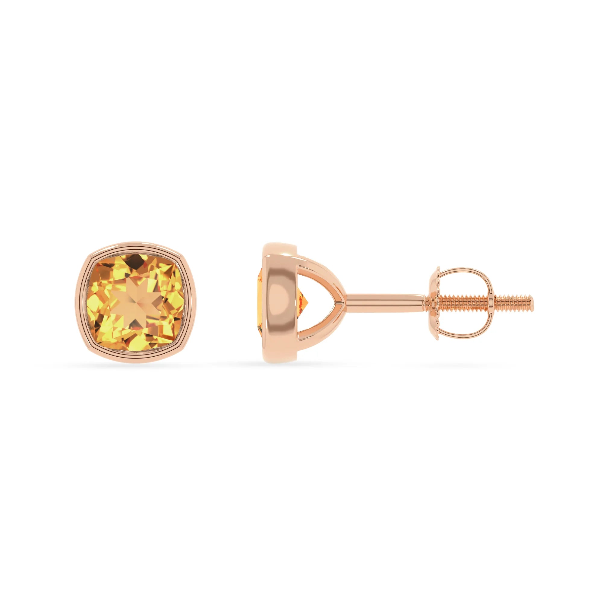 lab grown citrine cushion stud earrings in rose gold 