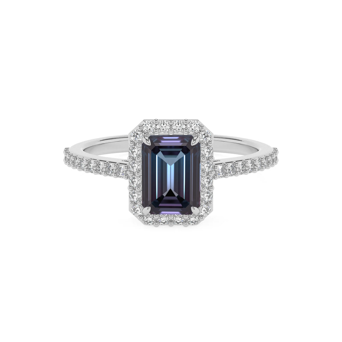 lab grown alexandrite emerald cut solitaire rings in sterling silver 