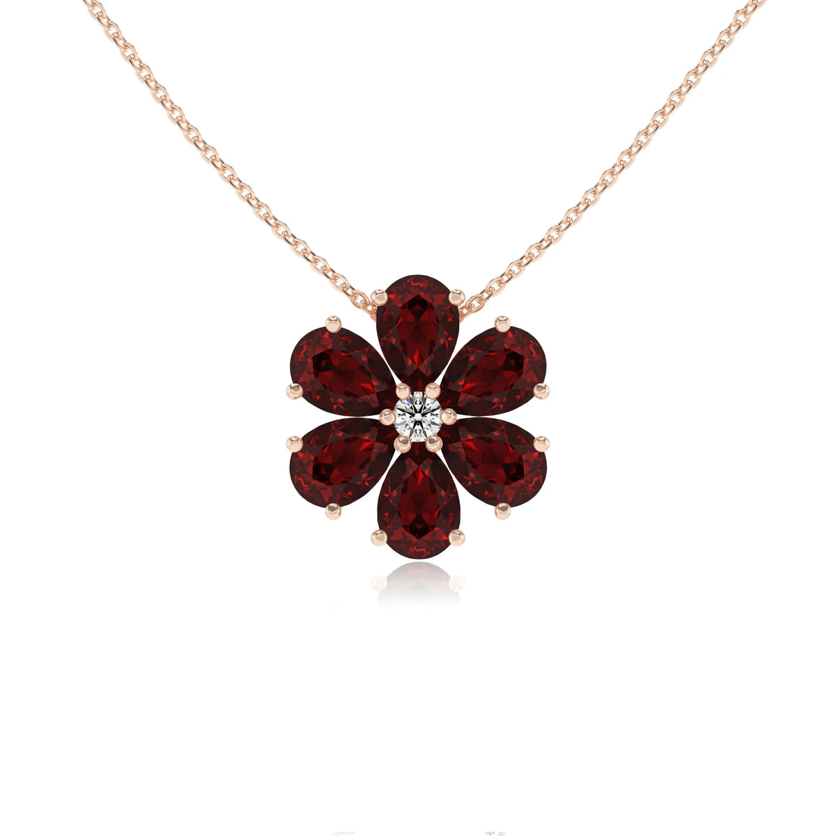 natural garnet pear solitaire necklaces in rose gold 