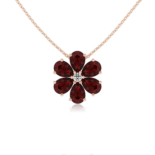 natural garnet pear solitaire necklaces in rose gold 