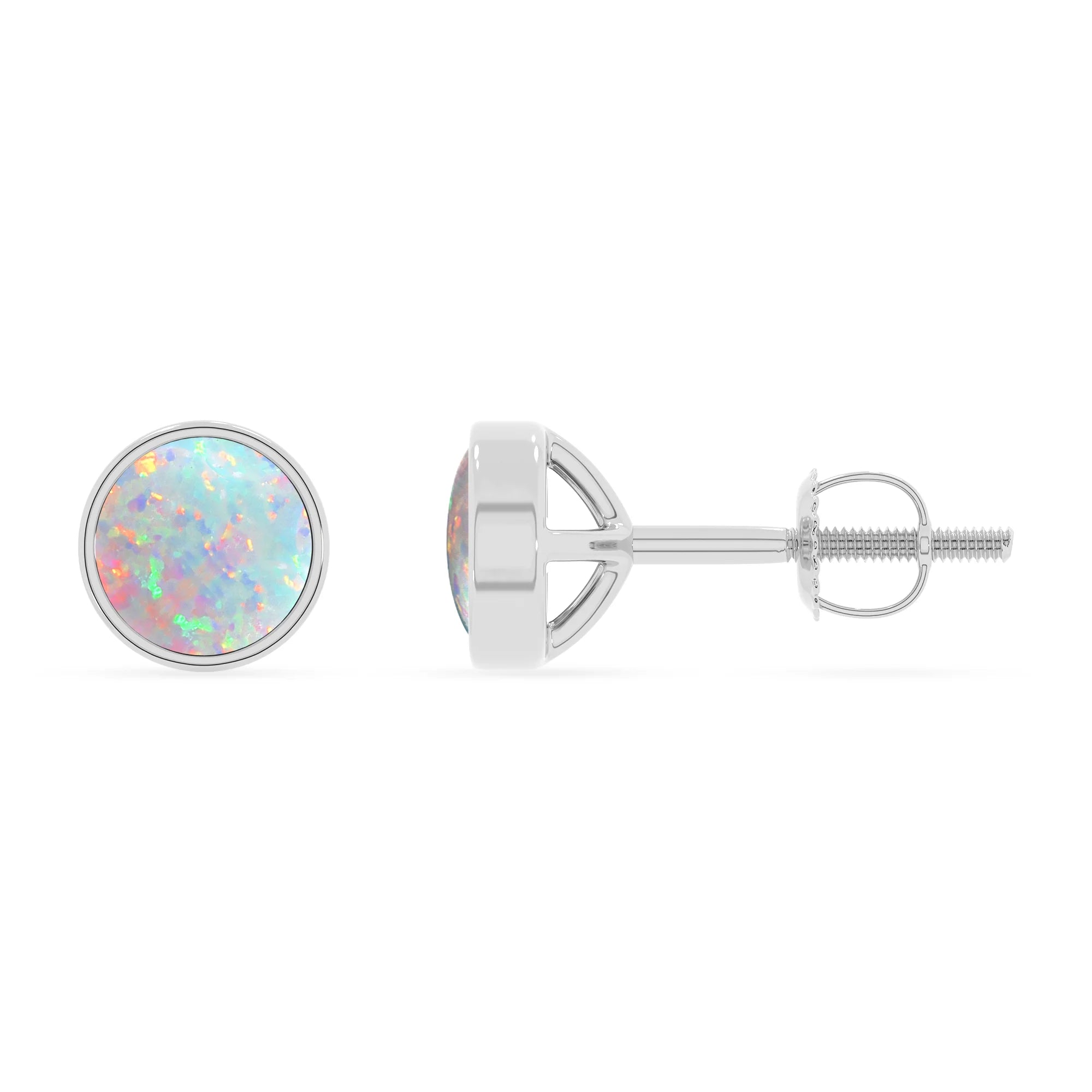 lab grown opal round stud earrings in sterling silver 