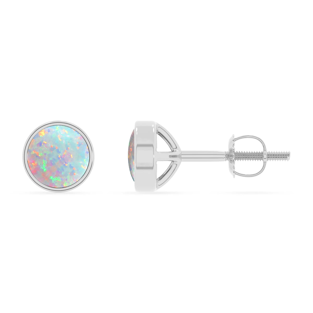 lab grown opal round stud earrings in sterling silver 