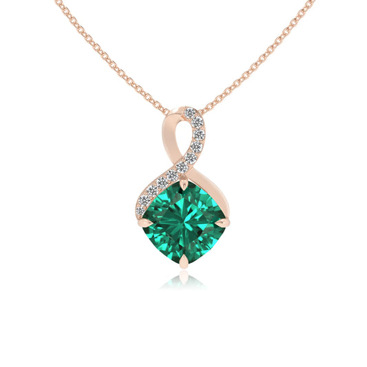 lab grown emerald cushion infinity necklaces in rose gold 