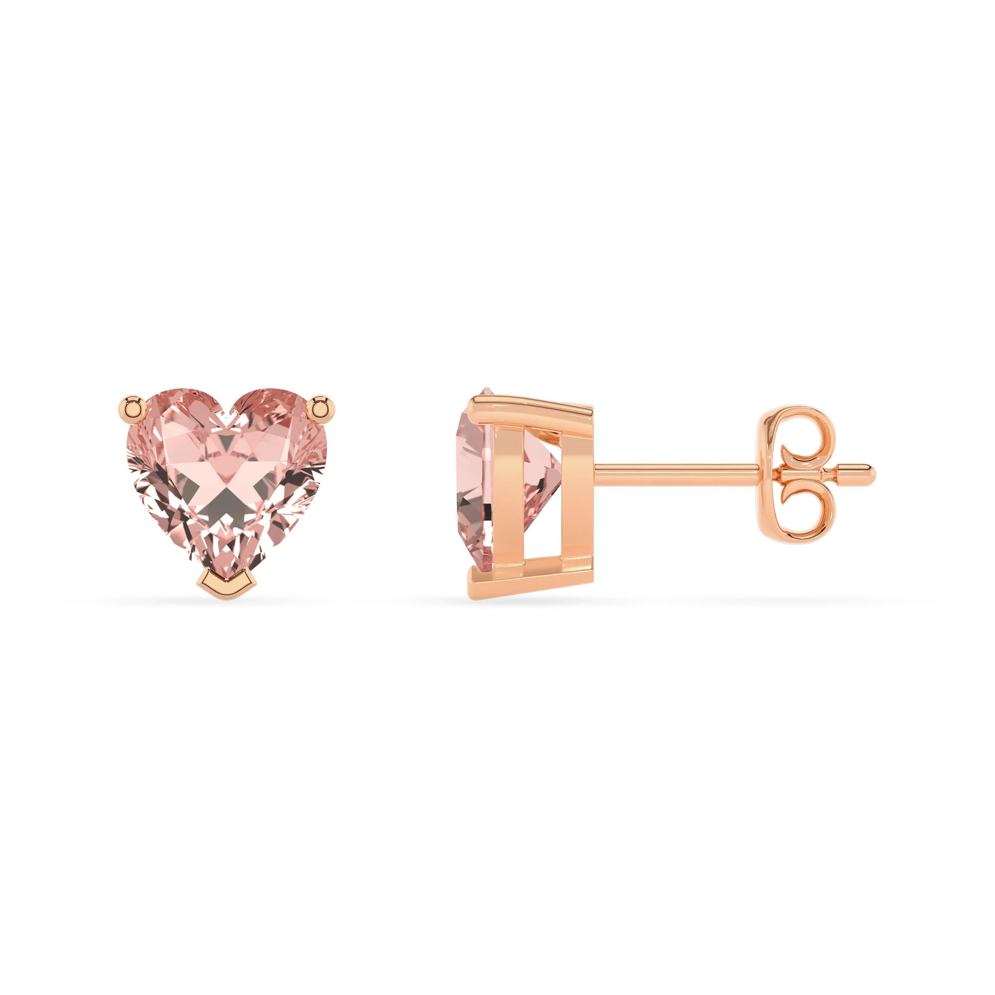 lab grown morganite heart stud earrings in rose gold 